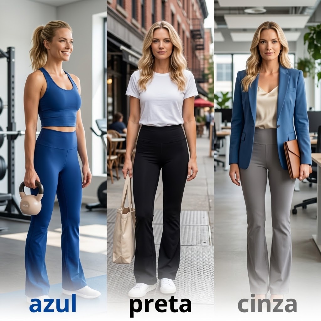 Calça FLARE Leg Feminina Boca Sino Bailarina Legging Cintura Média Suplex, Tecido Leve e Duradouro, P/Academia, Fitness, Dia a Dia, Trabalho ou Casual - Dandi Modas