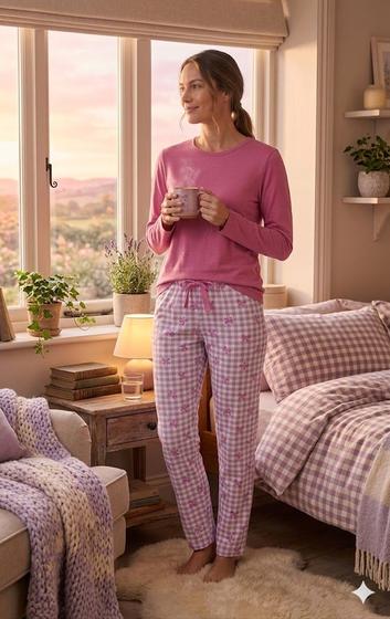 Pijama Manga Longa Feminino Calça Estampada Outono Inverno - Dulce Seduccíon