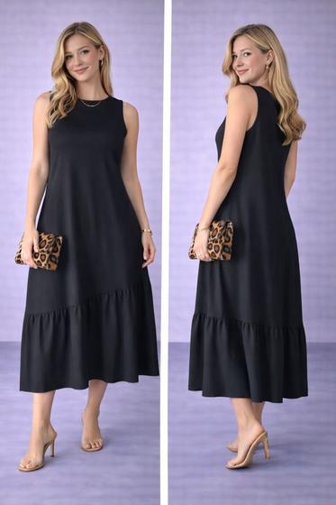 Vestido Midi Cavado Evase Com Barrado Franzido Estiloso Verão - N Clothing