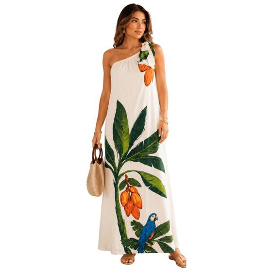 Vestido Longo Feminino Um Ombro Estampa Tropical We Ves0015 - HZ